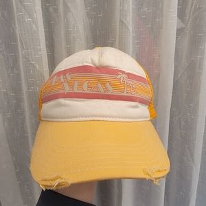 Vintage Fossil Las Vegas Trucker Hat Distressed Yellow & Orange